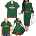 Custom Bangladesh Cricket Family Matching Off The Shoulder Long Sleeve Dress and Hawaiian Shirt Go Tigers Sporty Version