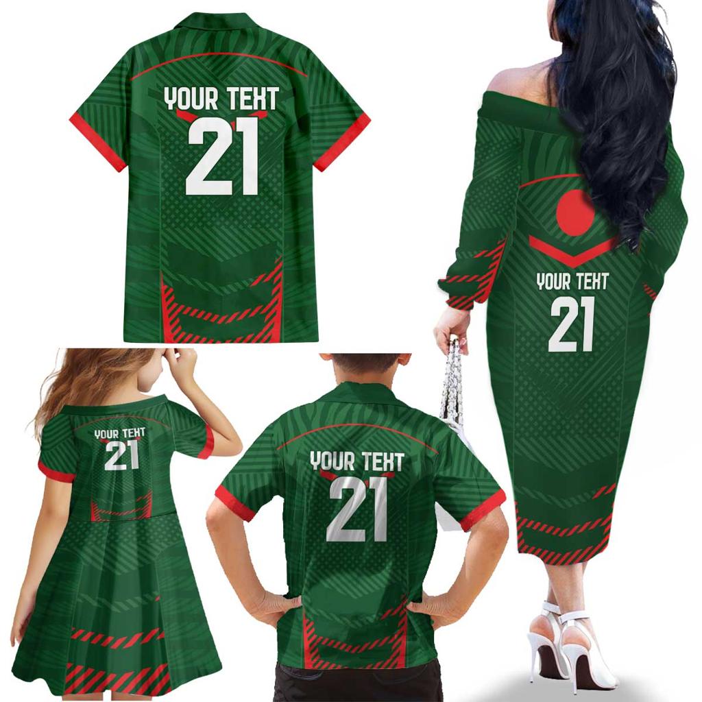 Custom Bangladesh Cricket Family Matching Off The Shoulder Long Sleeve Dress and Hawaiian Shirt Go Tigers Sporty Version