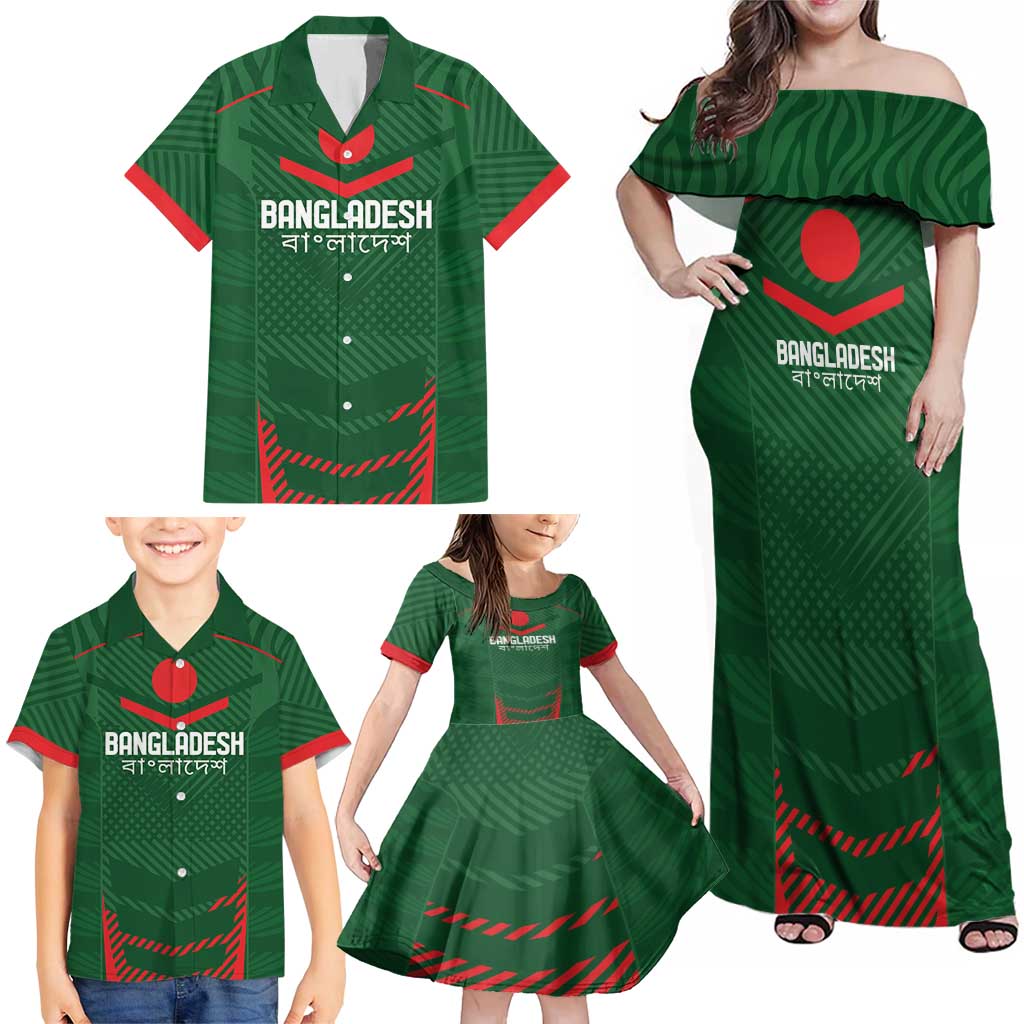 Custom Bangladesh Cricket Family Matching Off Shoulder Maxi Dress and Hawaiian Shirt Go Tigers Sporty Version