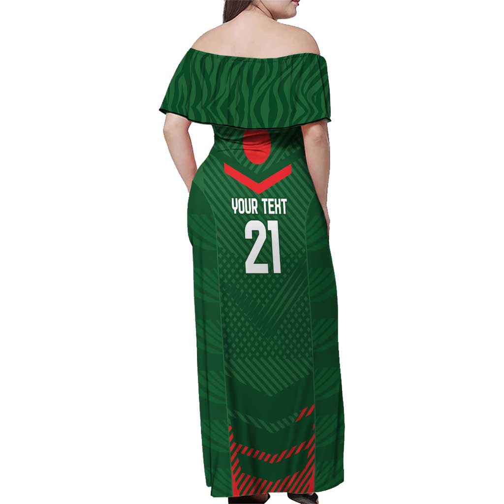 Custom Bangladesh Cricket Family Matching Off Shoulder Maxi Dress and Hawaiian Shirt Go Tigers Sporty Version