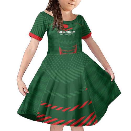 Custom Bangladesh Cricket Family Matching Off Shoulder Short Dress and Hawaiian Shirt Go Tigers Sporty Version