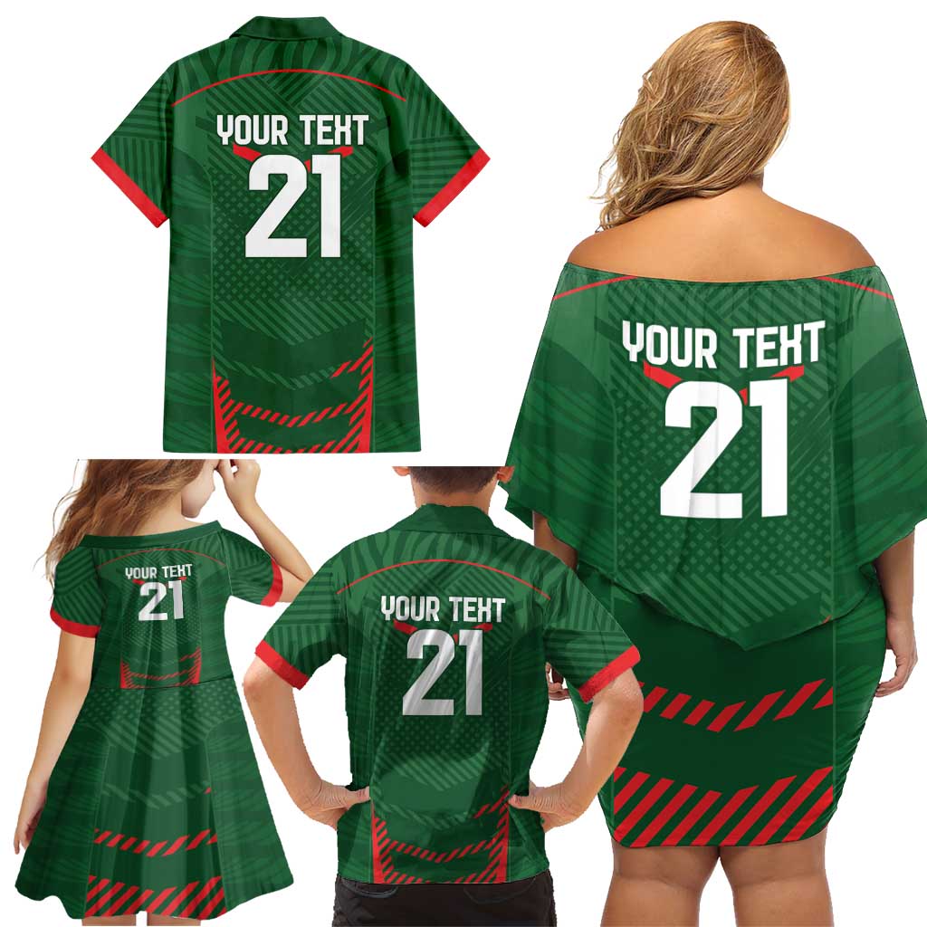 Custom Bangladesh Cricket Family Matching Off Shoulder Short Dress and Hawaiian Shirt Go Tigers Sporty Version