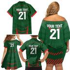 Custom Bangladesh Cricket Family Matching Off Shoulder Short Dress and Hawaiian Shirt Go Tigers Sporty Version