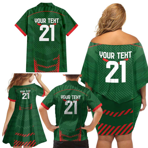 Custom Bangladesh Cricket Family Matching Off Shoulder Short Dress and Hawaiian Shirt Go Tigers Sporty Version