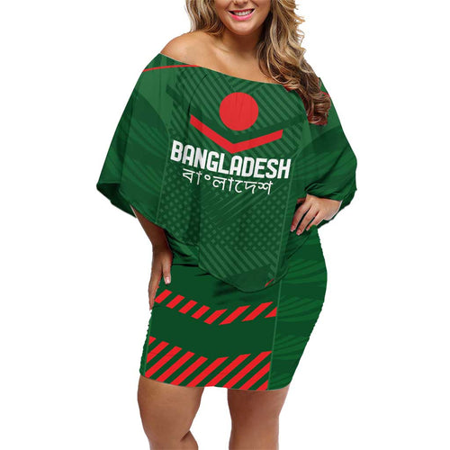 Custom Bangladesh Cricket Family Matching Off Shoulder Short Dress and Hawaiian Shirt Go Tigers Sporty Version
