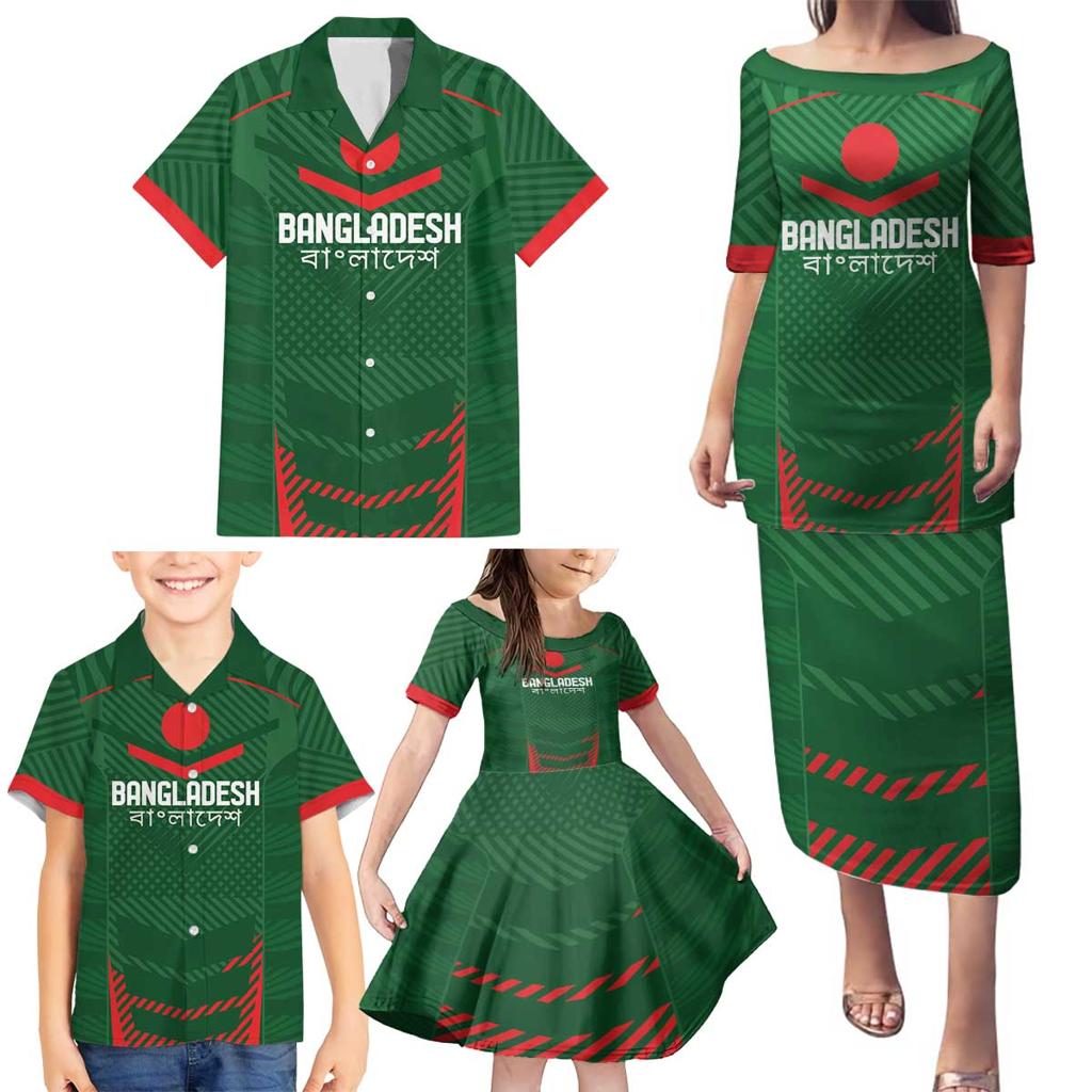 Custom Bangladesh Cricket Family Matching Puletasi and Hawaiian Shirt Go Tigers Sporty Version