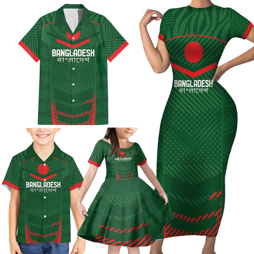 Custom Bangladesh Cricket Family Matching Short Sleeve Bodycon Dress and Hawaiian Shirt Go Tigers Sporty Version