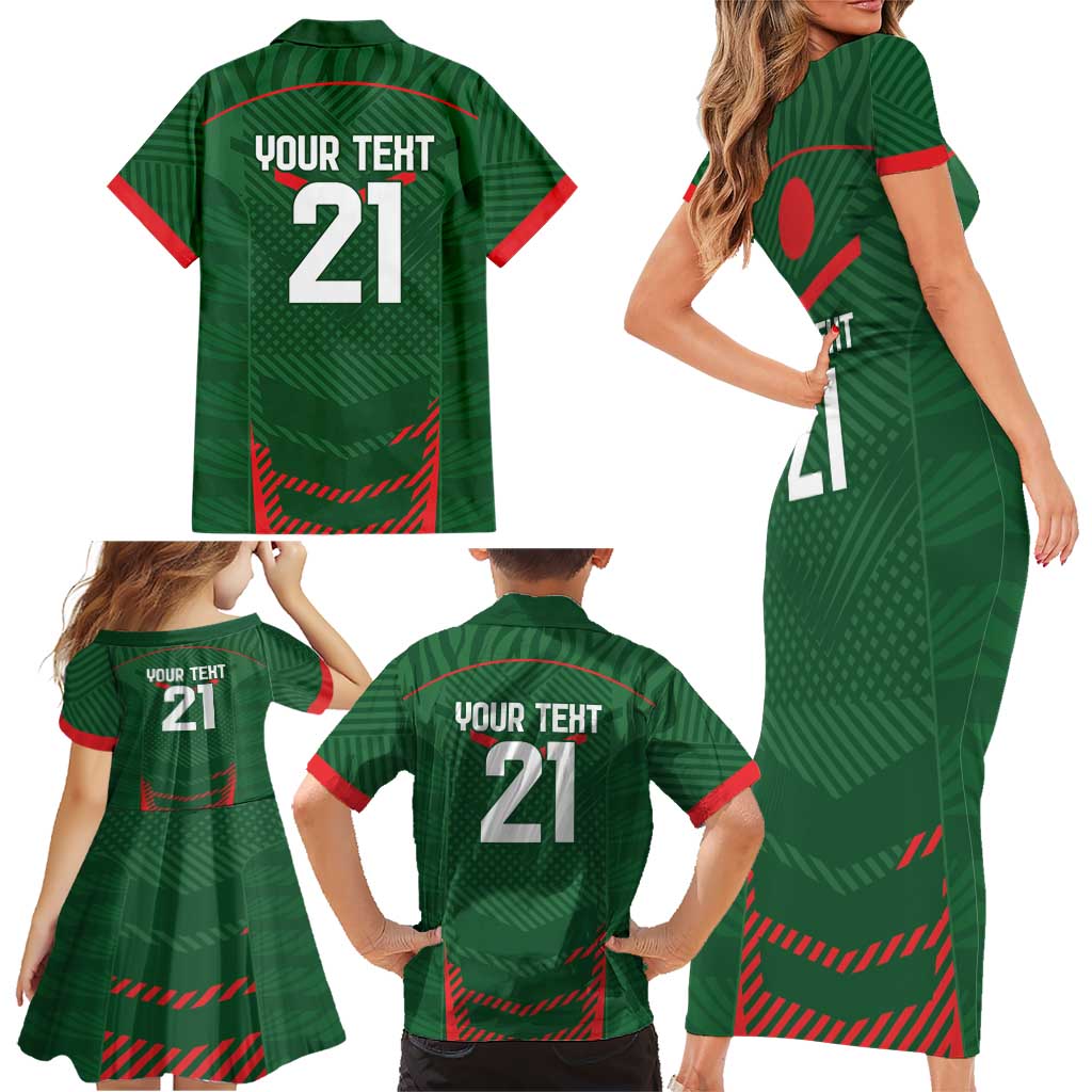 Custom Bangladesh Cricket Family Matching Short Sleeve Bodycon Dress and Hawaiian Shirt Go Tigers Sporty Version