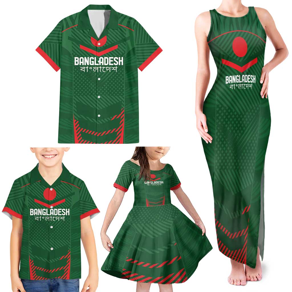 Custom Bangladesh Cricket Family Matching Tank Maxi Dress and Hawaiian Shirt Go Tigers Sporty Version