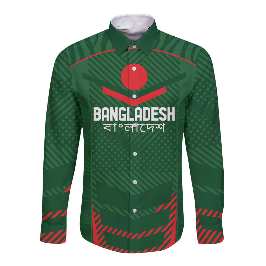 Custom Bangladesh Cricket Long Sleeve Button Shirt Go Tigers Sporty Version