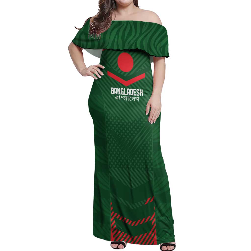 Custom Bangladesh Cricket Off Shoulder Maxi Dress Go Tigers Sporty Version
