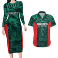 Royal Bengal Tiger Bangladesh Cricket Custom Couples Matching Long Sleeve Bodycon Dress and Hawaiian Shirt The Red and Green Version
