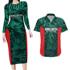 Royal Bengal Tiger Bangladesh Cricket Custom Couples Matching Long Sleeve Bodycon Dress and Hawaiian Shirt The Red and Green Version