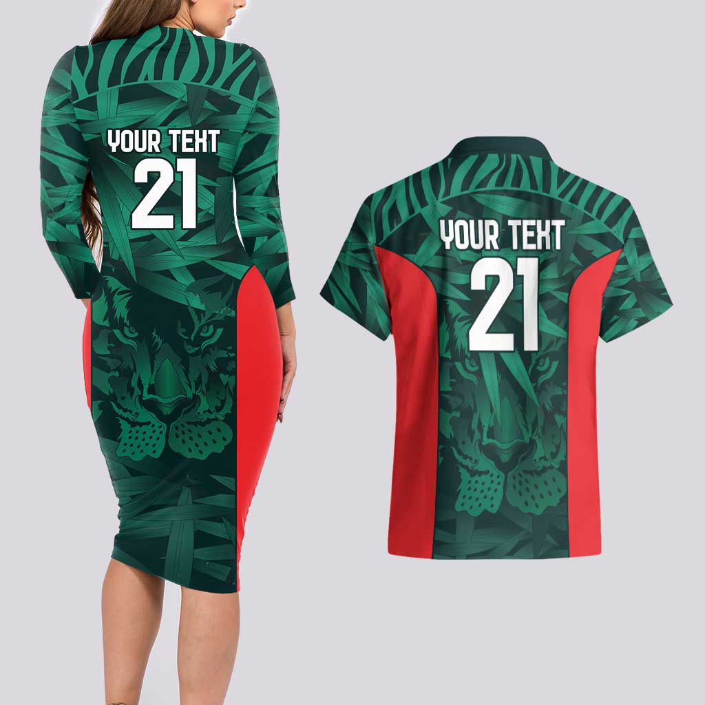 Royal Bengal Tiger Bangladesh Cricket Custom Couples Matching Long Sleeve Bodycon Dress and Hawaiian Shirt The Red and Green Version