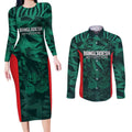 Royal Bengal Tiger Bangladesh Cricket Custom Couples Matching Long Sleeve Bodycon Dress and Long Sleeve Button Shirt The Red and Green Version