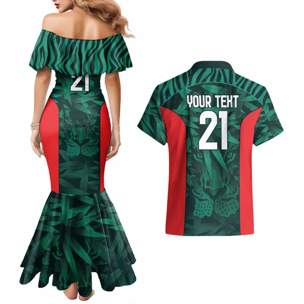 Royal Bengal Tiger Bangladesh Cricket Custom Couples Matching Mermaid Dress and Hawaiian Shirt The Red and Green Version