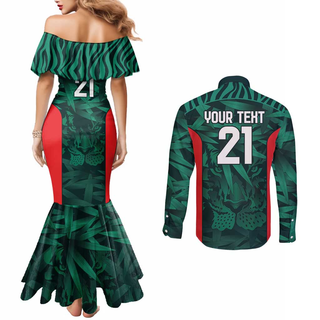 Royal Bengal Tiger Bangladesh Cricket Custom Couples Matching Mermaid Dress and Long Sleeve Button Shirt The Red and Green Version