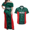 Royal Bengal Tiger Bangladesh Cricket Custom Couples Matching Off Shoulder Maxi Dress and Hawaiian Shirt The Red and Green Version