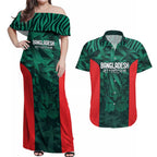 Royal Bengal Tiger Bangladesh Cricket Custom Couples Matching Off Shoulder Maxi Dress and Hawaiian Shirt The Red and Green Version