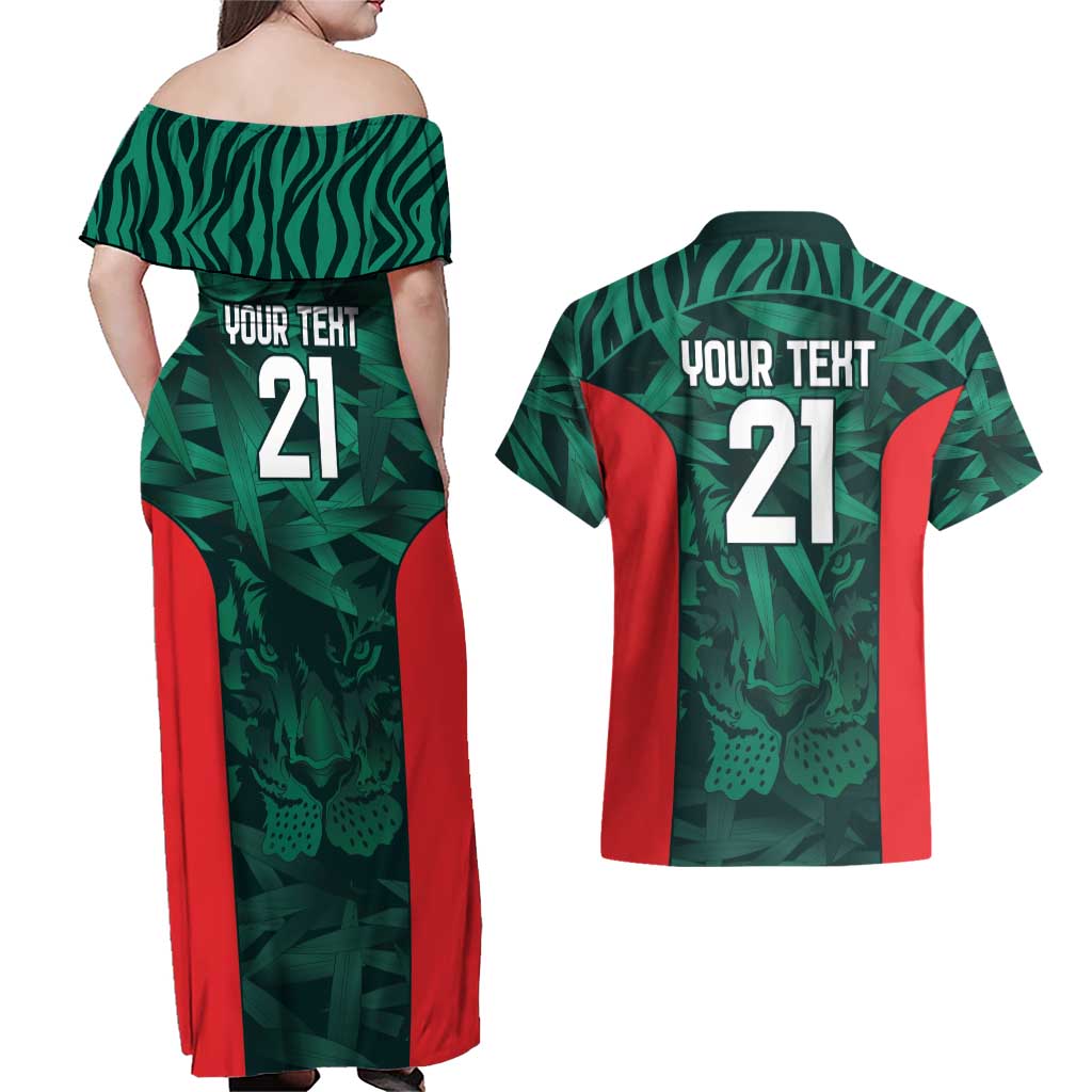 Royal Bengal Tiger Bangladesh Cricket Custom Couples Matching Off Shoulder Maxi Dress and Hawaiian Shirt The Red and Green Version