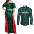 Royal Bengal Tiger Bangladesh Cricket Custom Couples Matching Off Shoulder Maxi Dress and Long Sleeve Button Shirt The Red and Green Version