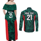 Royal Bengal Tiger Bangladesh Cricket Custom Couples Matching Off Shoulder Maxi Dress and Long Sleeve Button Shirt The Red and Green Version