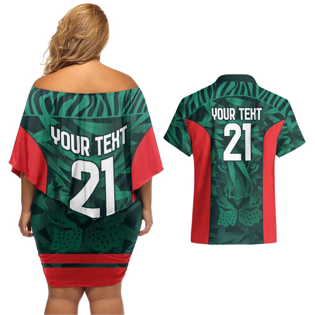 Royal Bengal Tiger Bangladesh Cricket Custom Couples Matching Off Shoulder Short Dress and Hawaiian Shirt The Red and Green Version