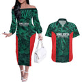 Royal Bengal Tiger Bangladesh Cricket Custom Couples Matching Off The Shoulder Long Sleeve Dress and Hawaiian Shirt The Red and Green Version