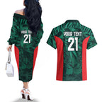 Royal Bengal Tiger Bangladesh Cricket Custom Couples Matching Off The Shoulder Long Sleeve Dress and Hawaiian Shirt The Red and Green Version