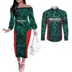 Royal Bengal Tiger Bangladesh Cricket Custom Couples Matching Off The Shoulder Long Sleeve Dress and Long Sleeve Button Shirt The Red and Green Version