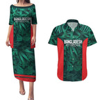 Royal Bengal Tiger Bangladesh Cricket Custom Couples Matching Puletasi and Hawaiian Shirt The Red and Green Version