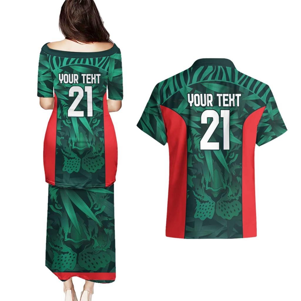 Royal Bengal Tiger Bangladesh Cricket Custom Couples Matching Puletasi and Hawaiian Shirt The Red and Green Version