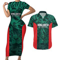 Royal Bengal Tiger Bangladesh Cricket Custom Couples Matching Short Sleeve Bodycon Dress and Hawaiian Shirt The Red and Green Version