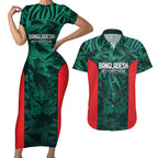 Royal Bengal Tiger Bangladesh Cricket Custom Couples Matching Short Sleeve Bodycon Dress and Hawaiian Shirt The Red and Green Version