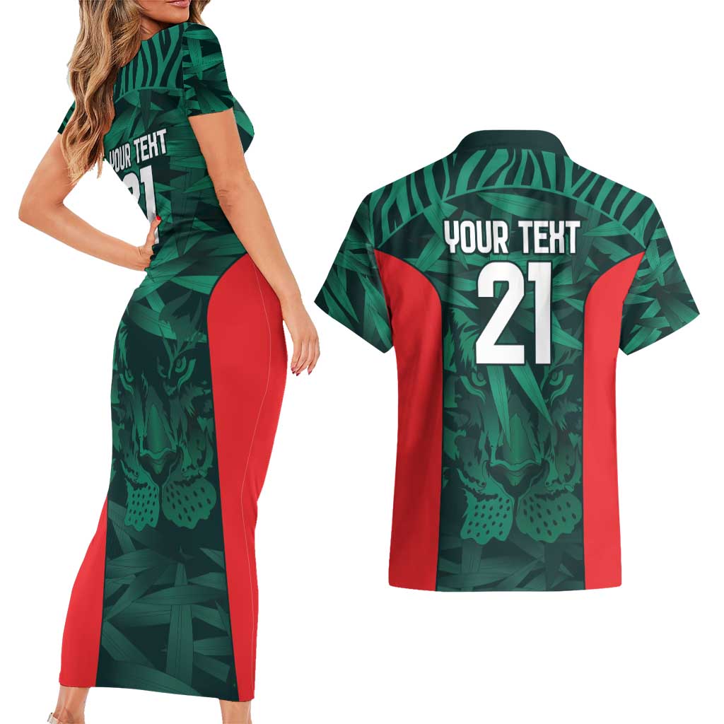Royal Bengal Tiger Bangladesh Cricket Custom Couples Matching Short Sleeve Bodycon Dress and Hawaiian Shirt The Red and Green Version