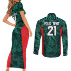 Royal Bengal Tiger Bangladesh Cricket Custom Couples Matching Short Sleeve Bodycon Dress and Long Sleeve Button Shirt The Red and Green Version
