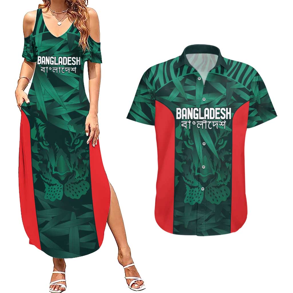 Royal Bengal Tiger Bangladesh Cricket Custom Couples Matching Summer Maxi Dress and Hawaiian Shirt The Red and Green Version