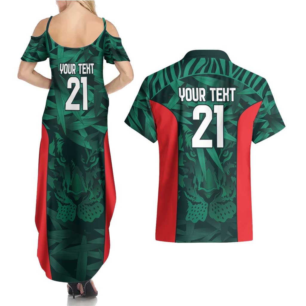 Royal Bengal Tiger Bangladesh Cricket Custom Couples Matching Summer Maxi Dress and Hawaiian Shirt The Red and Green Version