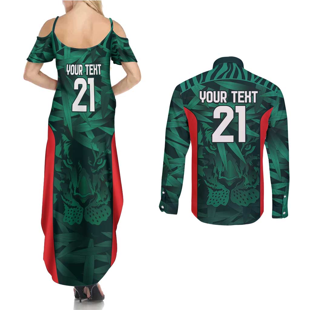 Royal Bengal Tiger Bangladesh Cricket Custom Couples Matching Summer Maxi Dress and Long Sleeve Button Shirt The Red and Green Version