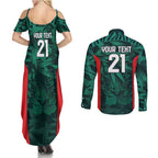 Royal Bengal Tiger Bangladesh Cricket Custom Couples Matching Summer Maxi Dress and Long Sleeve Button Shirt The Red and Green Version