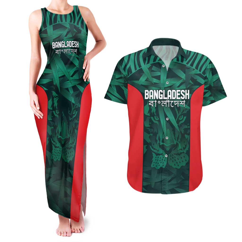 Royal Bengal Tiger Bangladesh Cricket Custom Couples Matching Tank Maxi Dress and Hawaiian Shirt The Red and Green Version