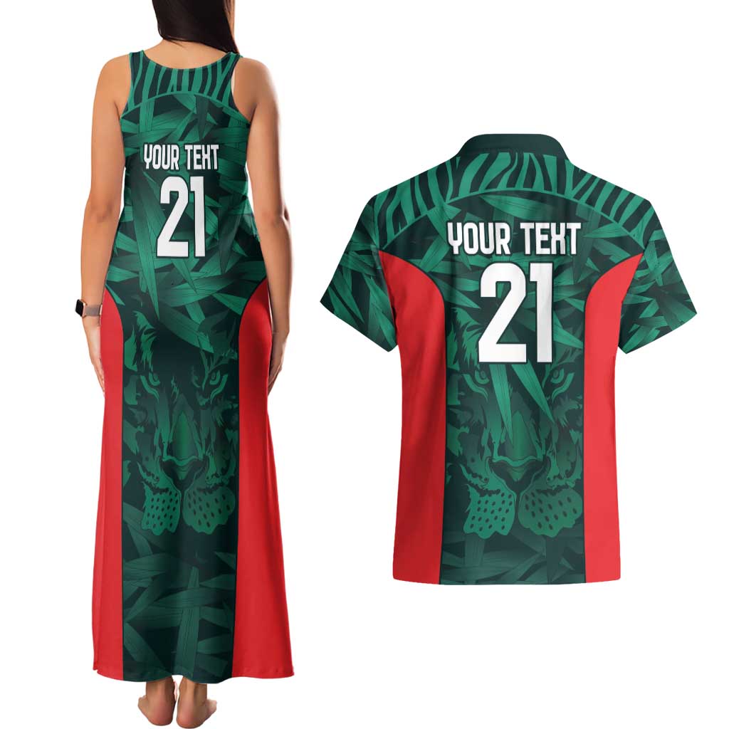 Royal Bengal Tiger Bangladesh Cricket Custom Couples Matching Tank Maxi Dress and Hawaiian Shirt The Red and Green Version