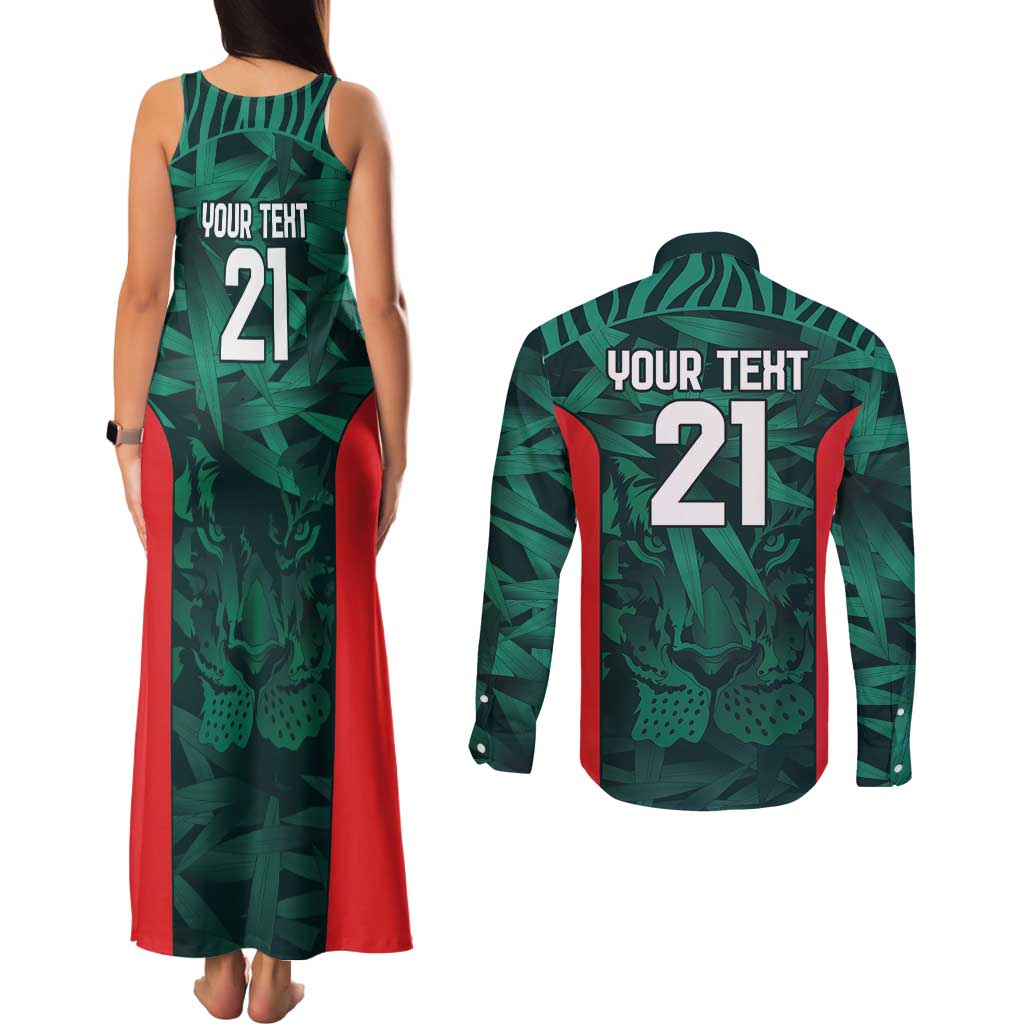 Royal Bengal Tiger Bangladesh Cricket Custom Couples Matching Tank Maxi Dress and Long Sleeve Button Shirt The Red and Green Version