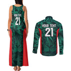 Royal Bengal Tiger Bangladesh Cricket Custom Couples Matching Tank Maxi Dress and Long Sleeve Button Shirt The Red and Green Version