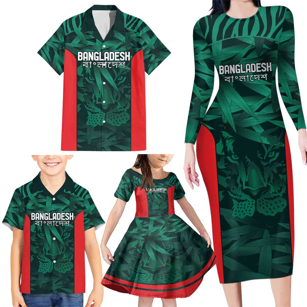 Royal Bengal Tiger Bangladesh Cricket Custom Family Matching Long Sleeve Bodycon Dress and Hawaiian Shirt The Red and Green Version