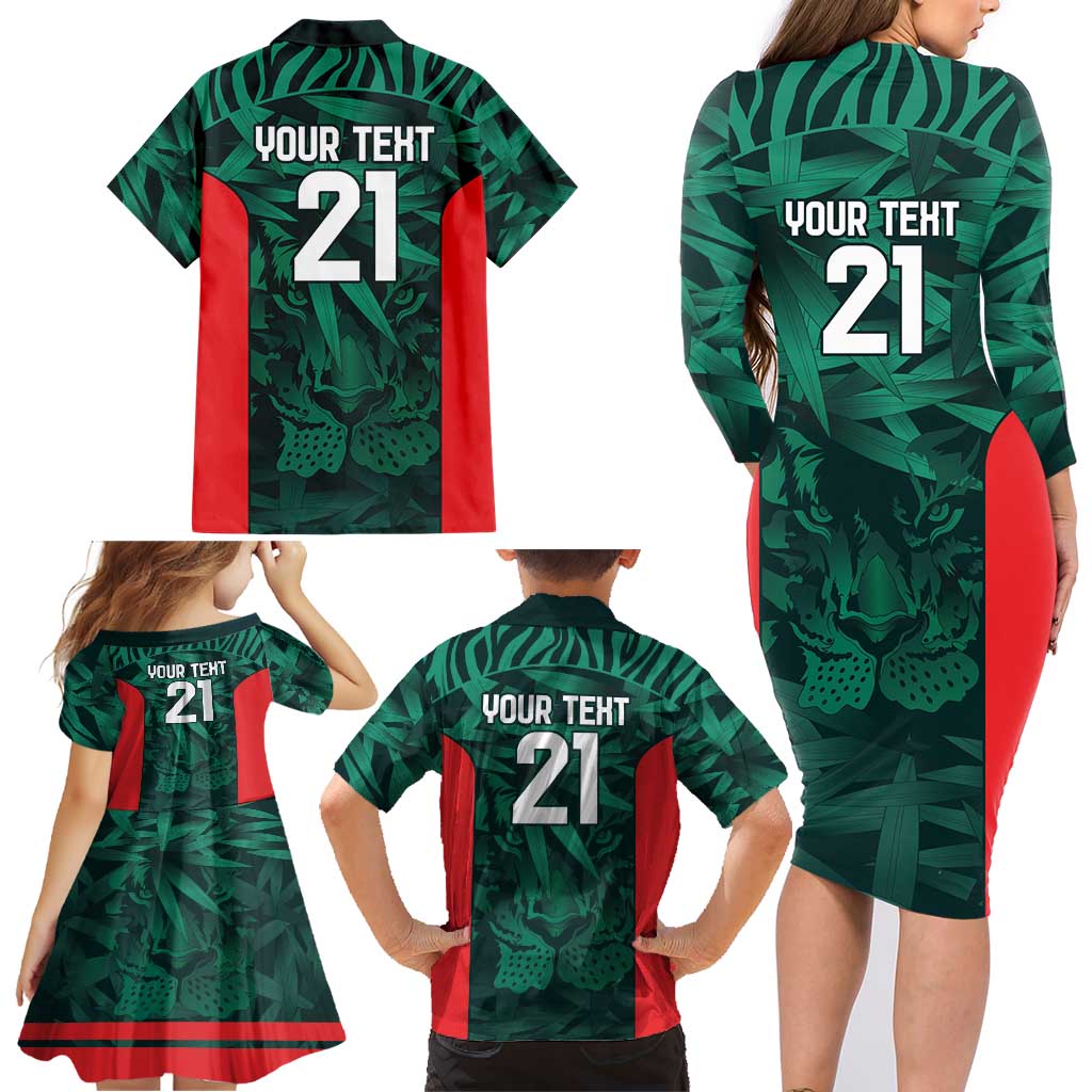 Royal Bengal Tiger Bangladesh Cricket Custom Family Matching Long Sleeve Bodycon Dress and Hawaiian Shirt The Red and Green Version