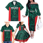 Royal Bengal Tiger Bangladesh Cricket Custom Family Matching Off The Shoulder Long Sleeve Dress and Hawaiian Shirt The Red and Green Version