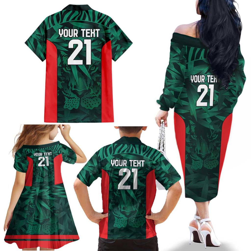 Royal Bengal Tiger Bangladesh Cricket Custom Family Matching Off The Shoulder Long Sleeve Dress and Hawaiian Shirt The Red and Green Version
