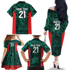 Royal Bengal Tiger Bangladesh Cricket Custom Family Matching Off The Shoulder Long Sleeve Dress and Hawaiian Shirt The Red and Green Version