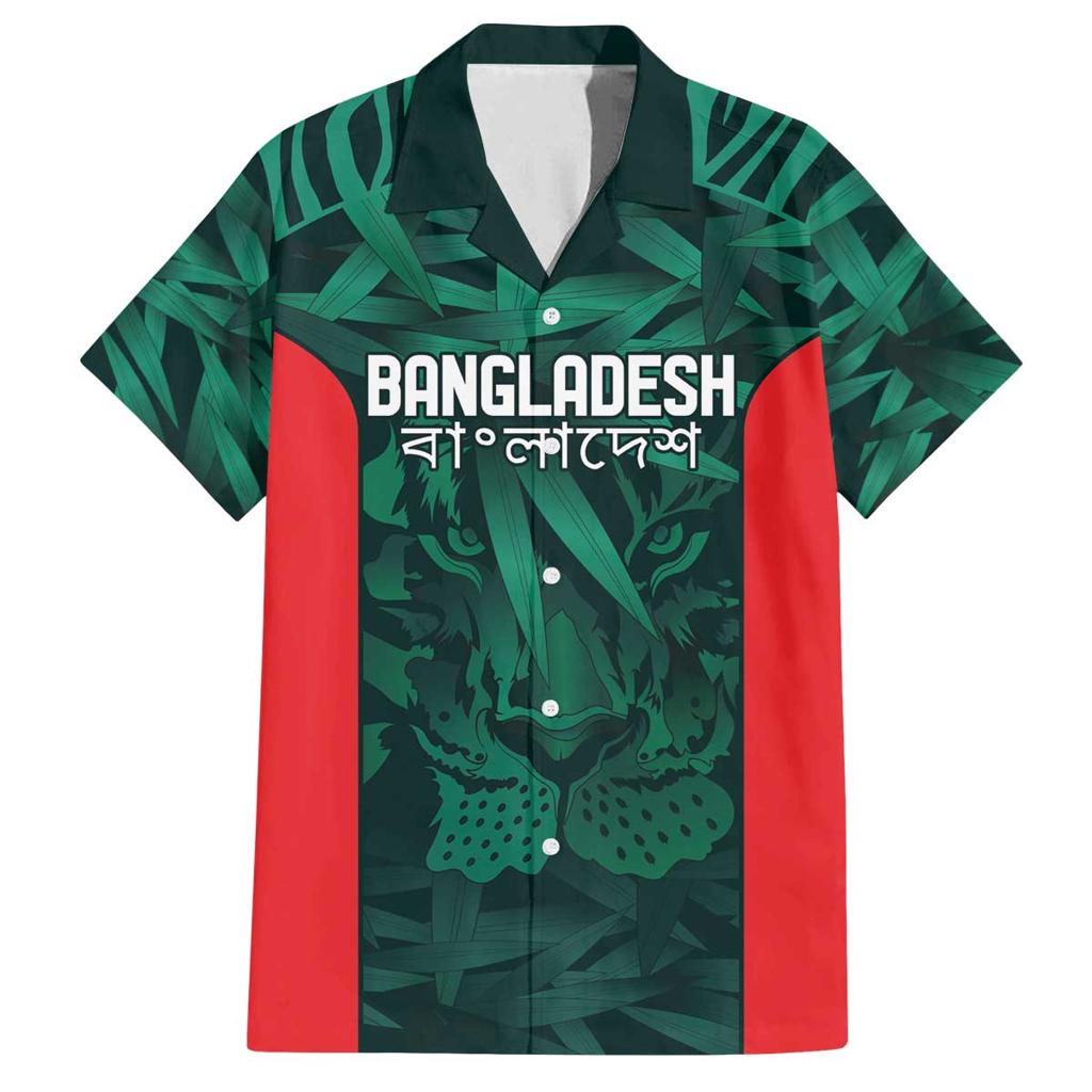 Royal Bengal Tiger Bangladesh Cricket Custom Family Matching Off The Shoulder Long Sleeve Dress and Hawaiian Shirt The Red and Green Version